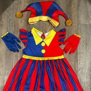 Kids Pomni Digital Circus Costume Halloween Amazing Clown